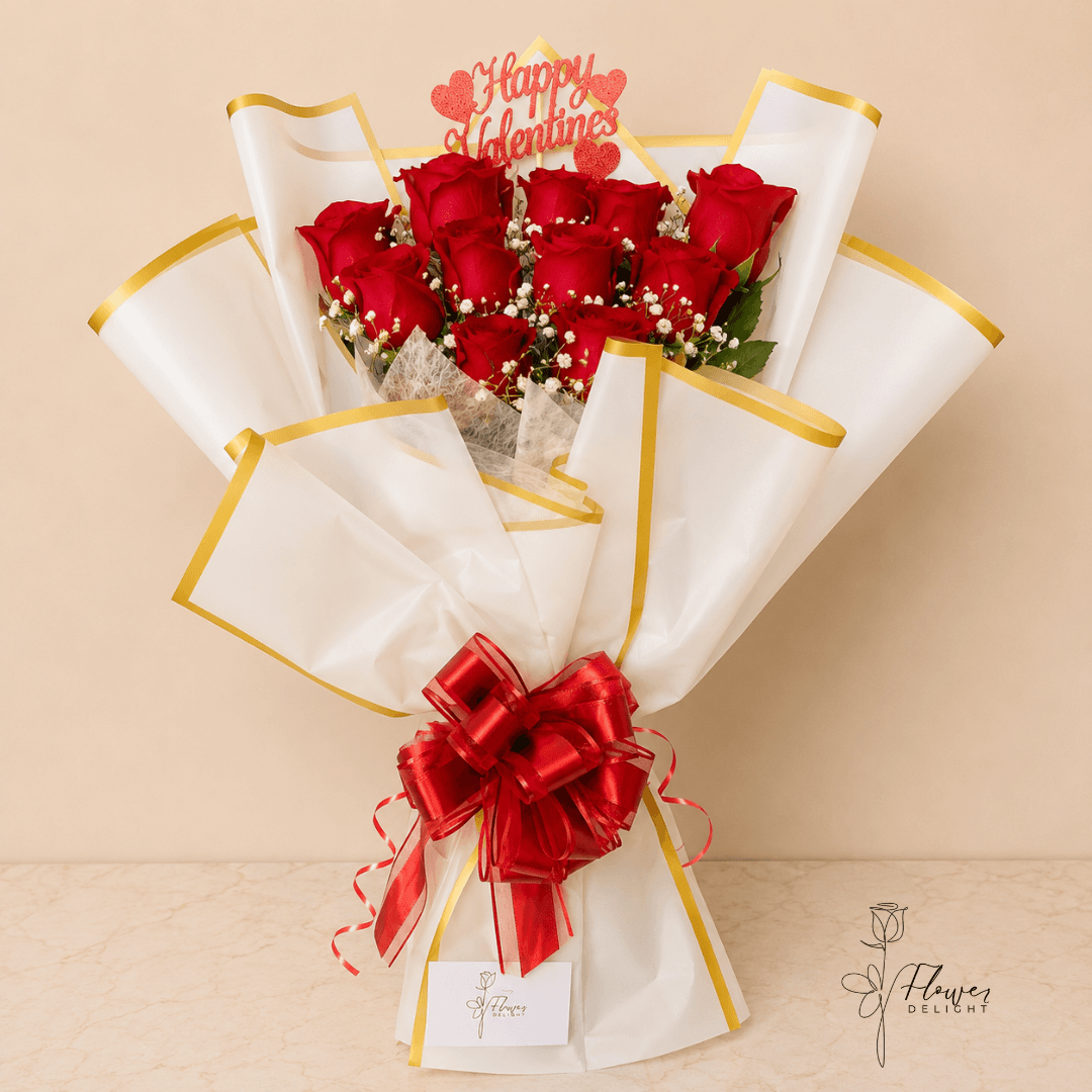 12 Red Roses with White Wrapping (Valentines Special) by Flower Delight