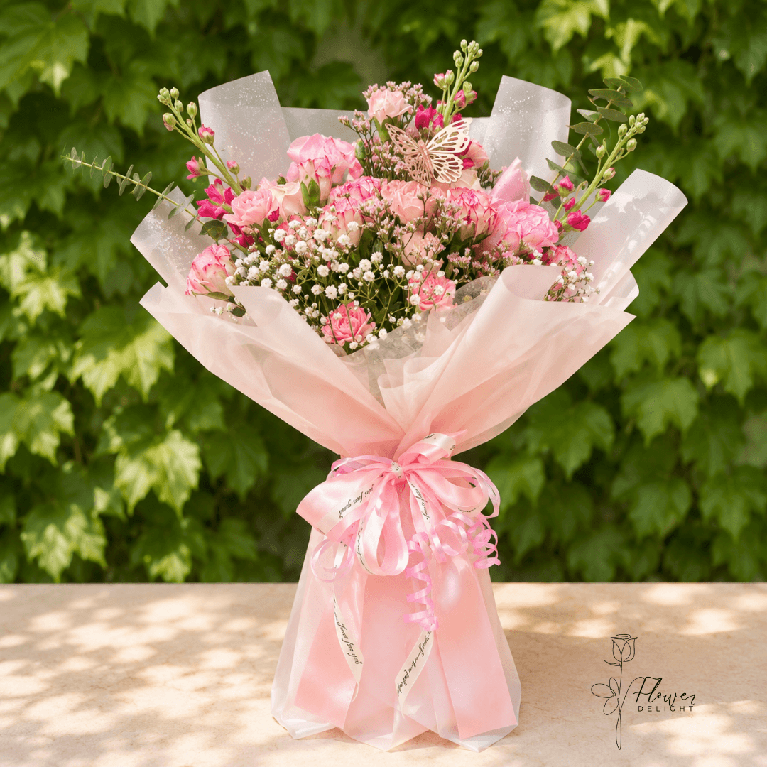 6 Peonies with Pink Wrapping by Flower Delight
