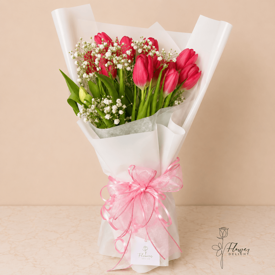 Pink Tulips with White Wrapping by Flower Delight