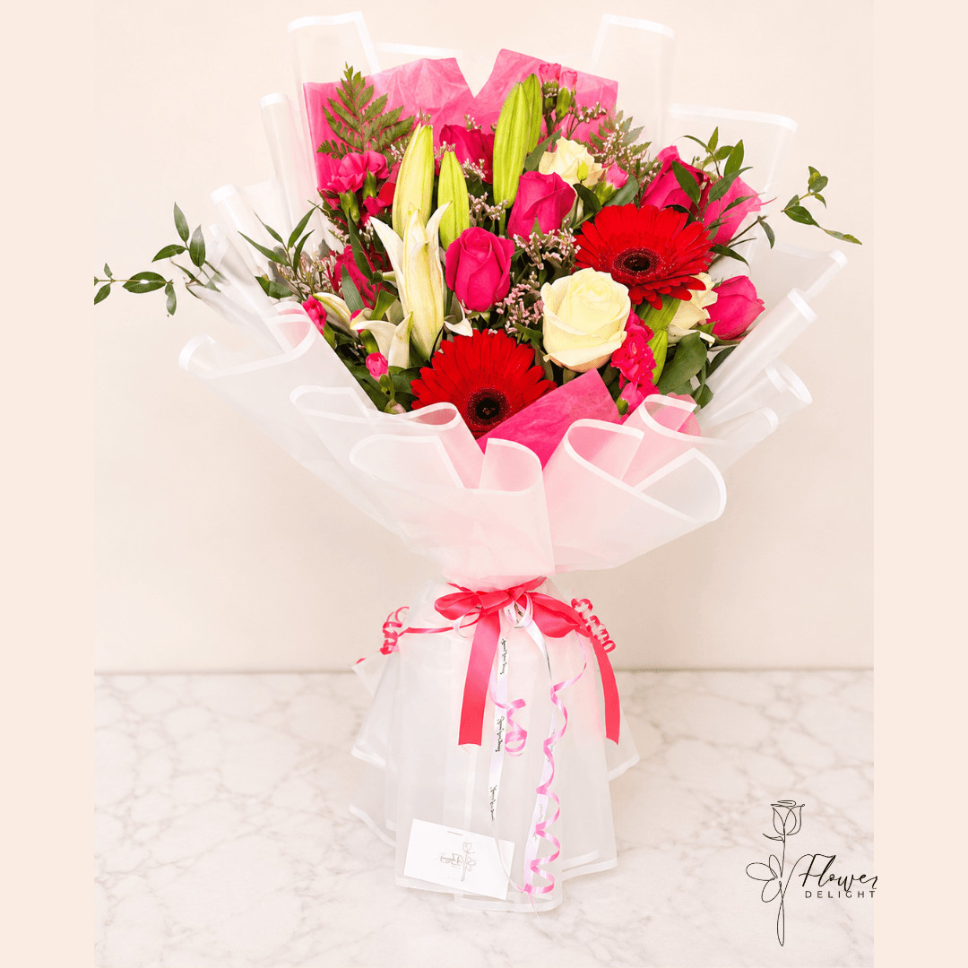 Rose, Gerbera and Lily Bouquet by Flower Delight