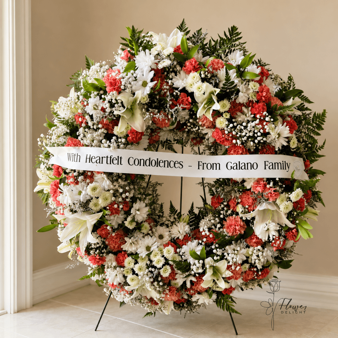 White and Peach Funeral Arrangement by Flower Delight