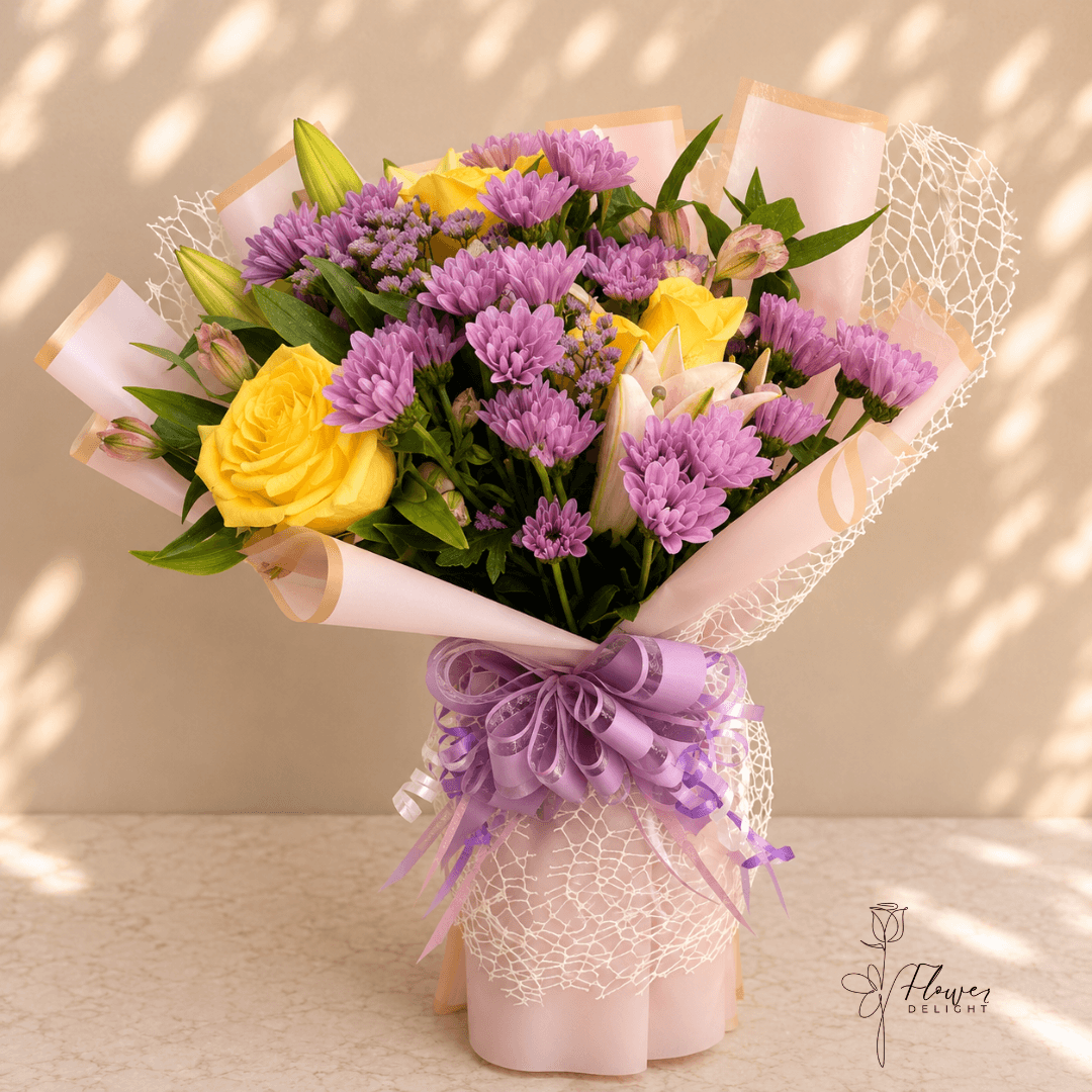 Yellow and Purple Mixed Bouquet by Flower Delight